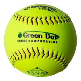 Worth | Slowpitch Softballs | USA / ASA Approved | 12 Count | 11” | Optic Yellow - Green Dot - Synthetic Leather Cover