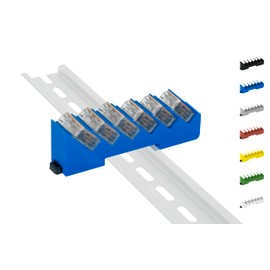 DIN Rail DIN Rail Holder for 6x Wago Clamps / Lever Clamps 221-412/413 (Wago Clamps Not Included) (Blue)