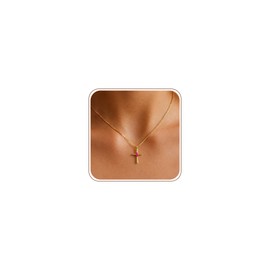 Honsny Gold Cross Birthstone Necklace for Women Trendy Non Tarnish 14K Gold Plated Dainty Charm Pendant Ruby Crucifix Necklaces Christian Waterproof Jewelry Best Friend Birthday Gifts for Women