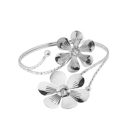 Caiyao Boho Upper Arm Bracelet Cuff Bangle Gold Silver Flower Cuff Bracelets Mental Open Upper Arm Bangle Bracelet Adjustable Armband Jewelry for Women-Silver A