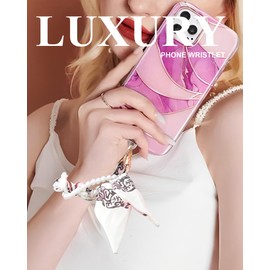 XODITO Pearl Phone Charms for Women Scarf Phone Wrist Strap Anti Dorp Cellphone Wristlet (Pink)