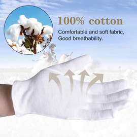 Generic 100% Cotton Gloves, 3 Pairs White, Medium (9” L x 3.74” W), Dry Hands, Eczema, Serving - Archival, Coin, Jewelry, Inspection Gloves