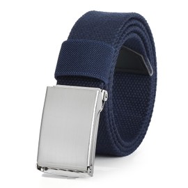 AWAYTR Boys Canvas Web Belts - Adjustable School Uniform Youth Belt Kids Golf Belt with Silver Flip-Top Buckle (90cm,Navy Blue)