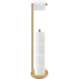 26.4" Stainless Steel Toilet Paper Holder freestanding, Double Rod Toilet Paper Holder Stand with Reserve Storage 3-4 Toilet Paper Rolls(Golden)