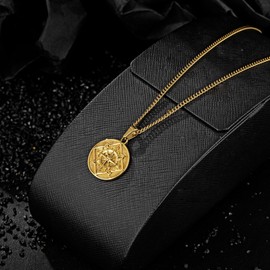 murtoo Men's Necklace with Compass Pendant for Men, Silver Gold Coin Plate Chain for Men Women, Stainless Steel Necklace Gift for Men Women, Stainless Steel