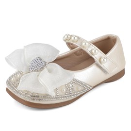 Cheerful Mario 1-5 Years Ballerina Shoes Girls Princess Mary Jane Shoes for Baby Toddler Girls Imitation Pearl, White