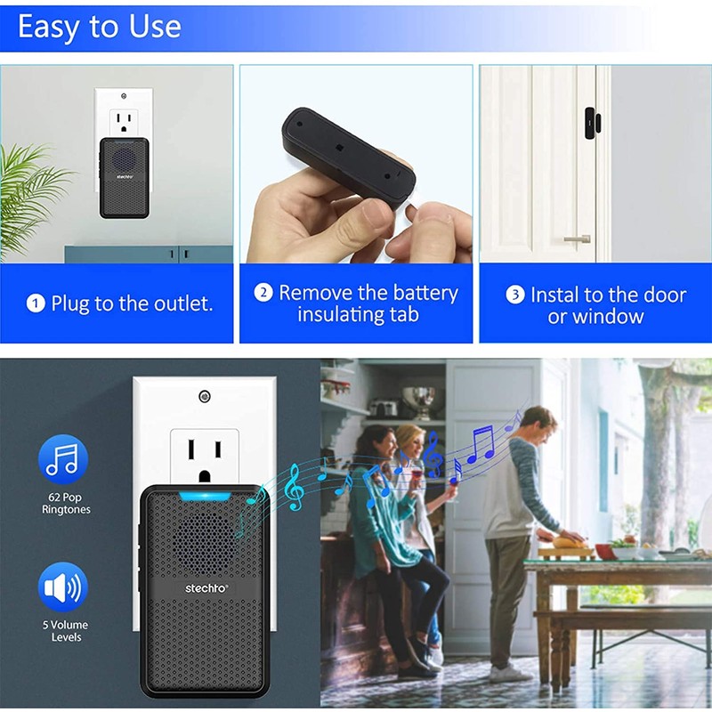 STECHRO Door Chime, 600ft Range 1 Magnetic Door Alarm Sensor