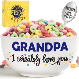 BackURyear Grandpa Christmas Gifts from Grandkids, Grandpa Xmas Stocking Stuffer, Cool Gifts for Grandfather Holidays Birthday from Grandchildren, Cereal Lover Grandpa Breakfast Bowl Present