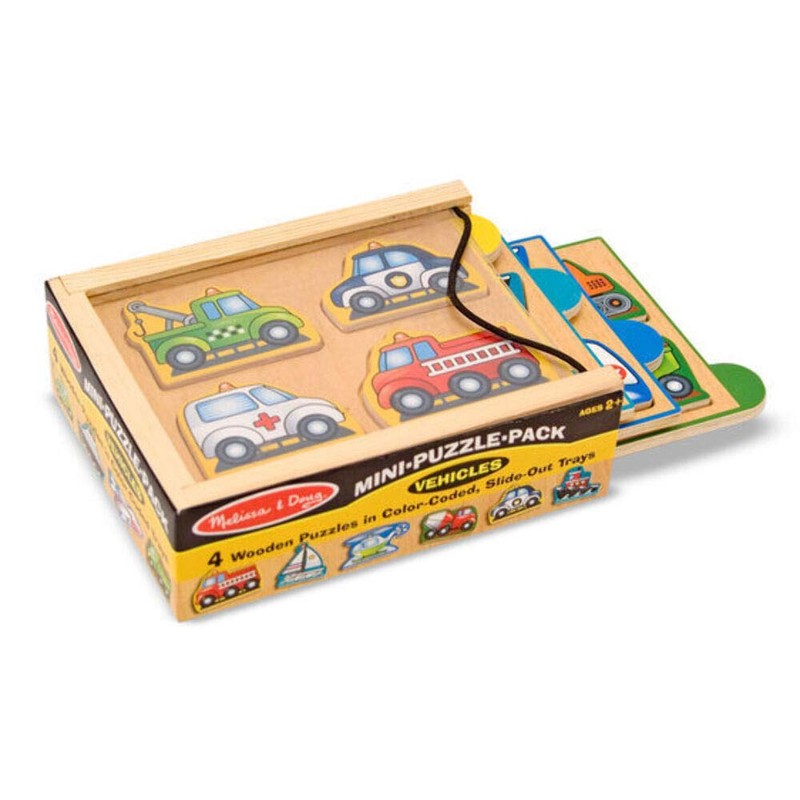 Melissa & Doug Vehicles Wooden Mini – Puzzle Set with Storage and