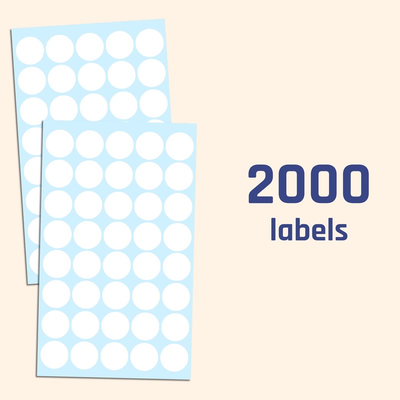2000 Pieces, 20mm - White Dot Stickers, Sticky Dots Round
