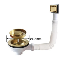 TALEA Kitchen Sink Drain Set Gold Filter with Overflow Rectangular (Gold)