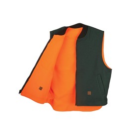 Regular and Big and Tall Heavyweight Reversible Green and Blaze Orange Wool Vest for Hunting, Shooting, and Outdoor Wear to Size 3X Made in CANADA (Large)