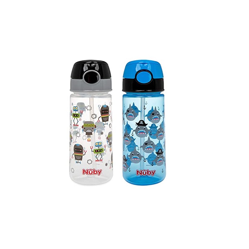 Nuby 2-Pack Kid’s Printed Flip-it Active Water Bottle with Push