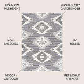 JONATHAN Y SBH107B-4 Sumak High-Low Pile Neutral Diamond Kilim Indoor Outdoor Area-Rug Bohemian Geometric Easy-Cleaning Bedroom Kitchen Backyard Patio Non Shedding, 4 ft x 6 ft, Gray/White/Black