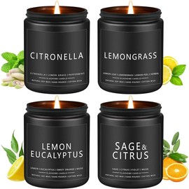 Outdoor Candles Set, 4 Pack Scented Candles for Summer, Scents of Citronella/Lemongrass/Lemon Eucalyptus/Sage & Citrus, Soy Candle for Outdoor Indoor Home Patio or Garden, Summer Camping Candle Gifts - Scent: Citronella/Lemongrass/Lemon Eucalyptus/S, Siz