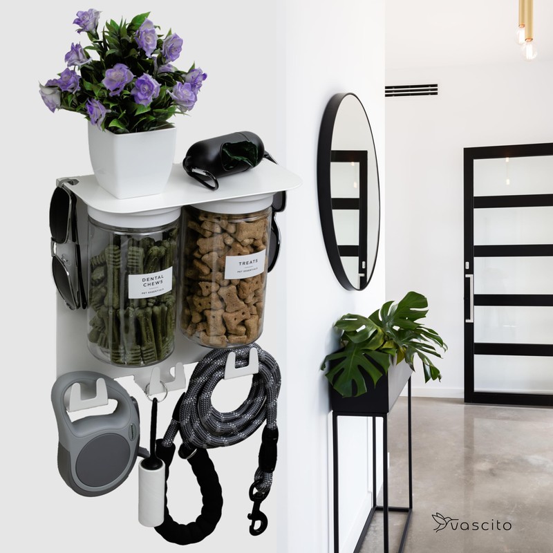 Vascito Premium Dog Leash Holder for Wall with Storage and