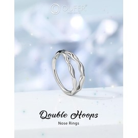 OUFER Nose Rings Hoops 20G Open Double Hoop Nose Ring 316L Stainless Steel Minimalism Unique Nose Rings for Women Men-8MM