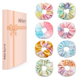 Mirlern Velvet Scrunchies with Zippers Pocket, 8 Pcs Tie Dye Soft Hair Ties, Hidden Pocket Hair Scrunchies Accessories for Women Girls, Soft Ponytail Holder Secret Compartment Items (Rainbow Colors)