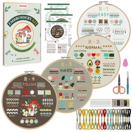 Dazhqp Embroidery Kit for Adult Beginners, 4-Pack Embroidery Starter Kit Including 38 Stitches Learning Step-by-Step Guide and Video, Pre-Patterns, Threads, Needles and Hoop, Craft Kits for Adults