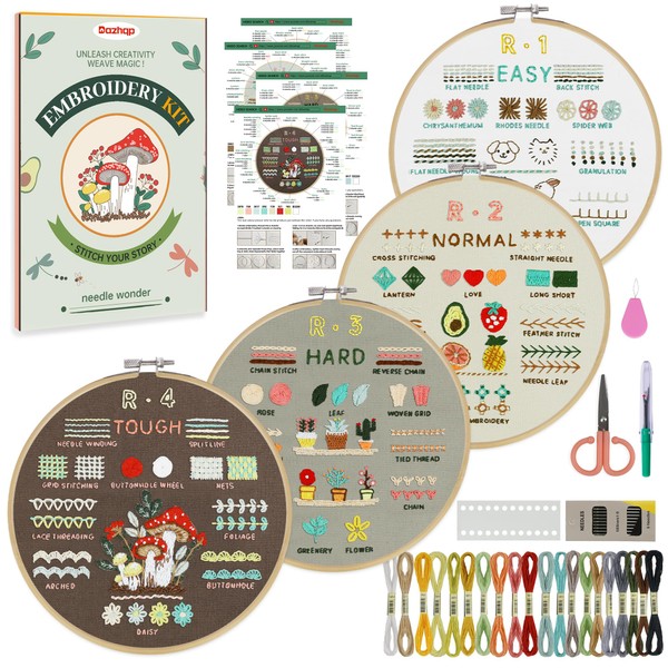 Dazhqp Embroidery Kit for Adult Beginners, 4-Pack Embroidery Starter Kit