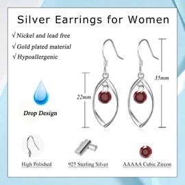Zolkamery Earrings Silver 925 Sterling Silver Earrings with White Aquamarine Pink Sapphire Blue Purple Red Green Cubic Zirconia Hypoallergenic Drop Hook Drop Earrings for Women Mother, Silver, Cubic