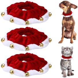 Bulyoou 3 Pcs Christmas Pet Jingle Bell Collars Festive Christmas/Holiday Neckwear for Dog/cat Xmas Plush Pet Scrunchy Dog Outfit Fun Stretchable Costume Accessory Soft Collar with Bell(Small)