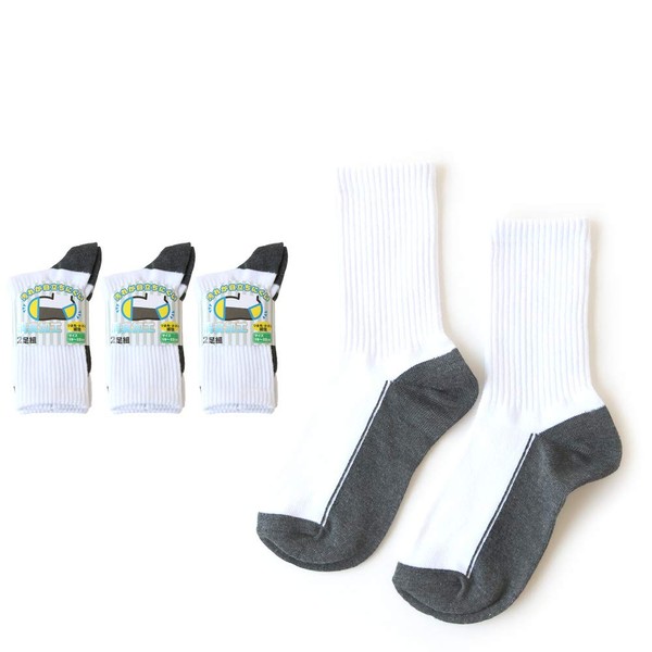 Box408 Socks for Kids, Juniors, Boys, Girls, School, Dirt, Non-conspicuous, Switching Soles, White, Ribbed, Deodorizing, Reinforced Toe and Heel, Crew Length, Set of 6 Pairs, white grey