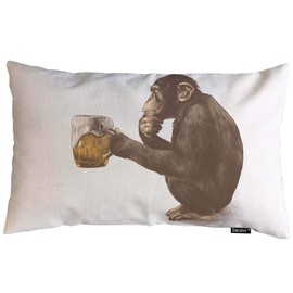 Swono Monkey Throw Pillow Cover Monkey Sitting On His Haunches with A Thoughtful Look and Holding Cotton Linen Decorative Rectangular Pillowcase for Sofa and Bed Couch 12"X20"