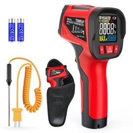 Infrared Thermometer Temperature Gun, -40°F~1472℉, TEMIRUP Digital Laser Temperature Gun with Probe for Cooking, Pizza Ovens, Griddles, Meat, HVAC, IR Temp Gun with Adjustable Emissivity & Max Measure