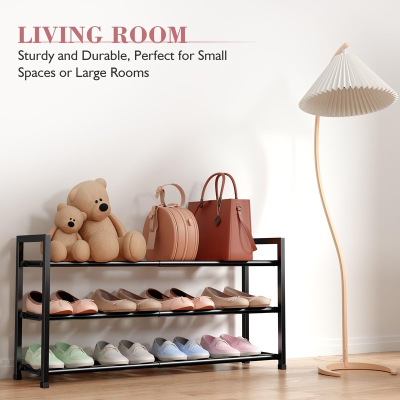 Bumusty 3-Tier Expandable Shoe Rack for Closet, 18“-33” Adjustable Shoe