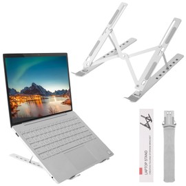 Yafane Laptop Stand, Foldable Notebook Stand, Height-Adjustable Aluminium Alloy Laptop Stand, Ventilated Cooling Laptop, Lightweight, Non-Slip, Portable All 10-16 Inch Laptops (Silver)