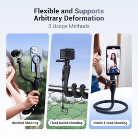Extendable Magnetic Flexible Phone Mount,29.5" Wrap Around Phone Holder with Cold Shoe Phone Clamp for Magsafe & Android & GoPro Hero,Gooseneck Phone Selfie Stick Stand for Treadmill Car Stroller Bike