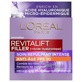 L'Oréal Paris Intense Anti-Ageing Care SPF 50 Day Cream with Hyaluronic Acid with UV Protection Wrinkles & Wrinkles for All Skin Types Revitalift Filler 50 ml