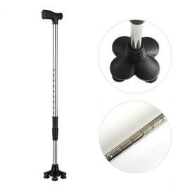 Premium 4-legged stable walking cane silver