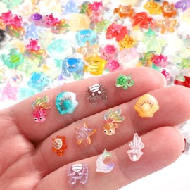 Lyreh 210pcs Mini Resin Animals, Miniature Ocean Figurines Glow in The Dark Small Sea Turtles Fishes Jellyfishes Tiny Crabs Starfishes Seashells Dolphins Statue for Dollhouse Aquarium Decorations