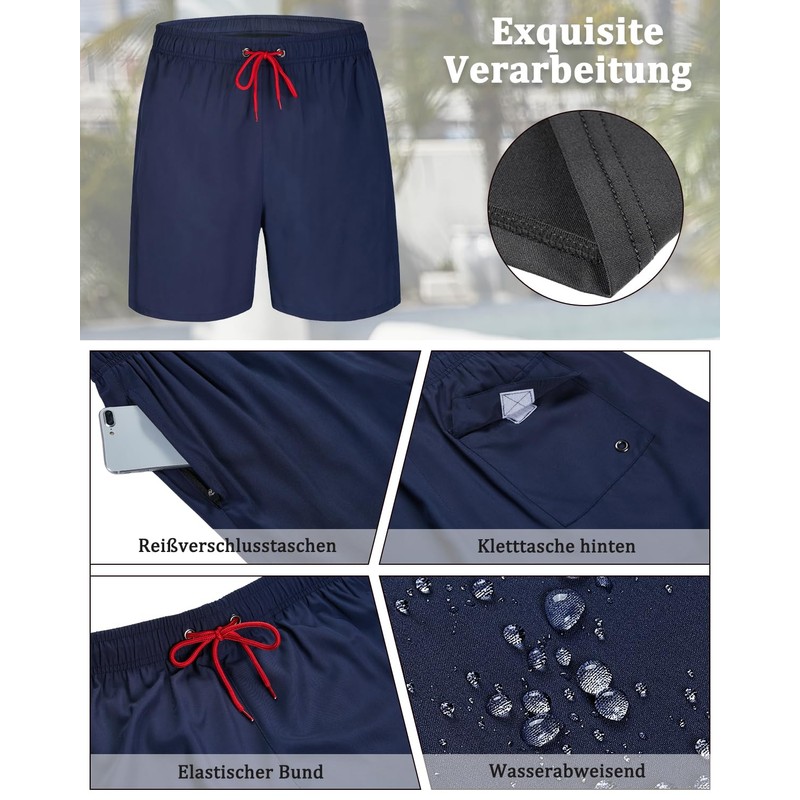 SILKWORLD Men's Swimming Shorts with Compression Lining 2-in-1 Quick-Drying with