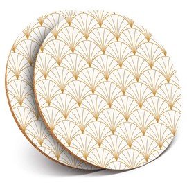 Destination Vinyl ltd 2 x MDF Glossy Top Coasters Round - Vintage Art Deco Pattern White Gold 12760