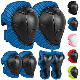 LeapBeast Protector Set of 6 Protectors Protector Set, Inline Protective Equipment, Protector Set Children, Knee Pads, Elbow Pads, Hand Guards, Adjustable, Gift Girls (Blue, S - 3-8 Years)