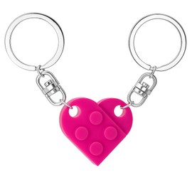 MPK Brick Matching Couple Heart Keychain for Boyfriend Girlfriend Valentines Day Stuff Him Friends Love Set Gifts (Rose red)