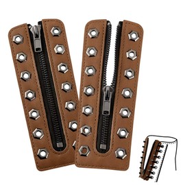 PH PandaHall 2pcs Leather Lace-In Boot Zipper Inserts 6.3x2.3 Inch 7 Metal Eyelets Cowhide Shoe Laces Zippers Tieless Shoe Laces for Adults No-Tie Shoelaces for Shoes Repair DIY, Camel, Brown