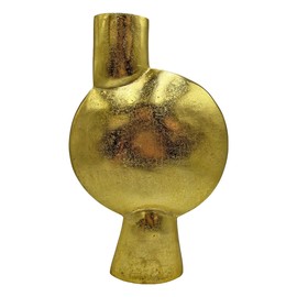 Bergamo Art 16" Decorative Handmade Aluminum Abstract Round Flower Vase in Gold