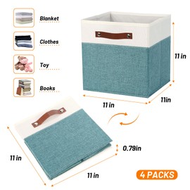 HNZIGE Storage Organizer Bins Fabric Cubes for Cube Organizer Bins for Organizing 11 Cube Storage Bin, Collapsible Storage Bins with Handles,Foldable Storage Cubes(White&Dark Green)