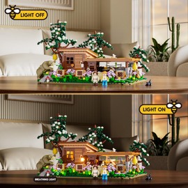 FUNWHOLE Bee-Farm Lighting Building-Bricks Set - Farm Bee Cottage Honey Workshop Collection LED Light Building Set 1274 Pcs for Adults and Teen