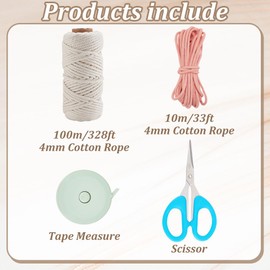 WEBEEDY DIY Macrame Bucket Bag Kit Boho Adjustable Macrame Bag Making Kit for Beginners with Video Tutorial,DIY Handbag Craft Kit with Cotton Cord for Women Shoulder Bag Holiday Beach Gift(Beige/Pink)