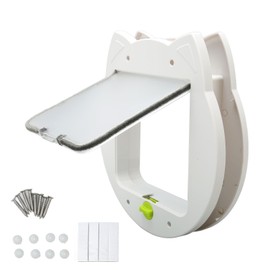 Pet Flap Door 4 Way Locking Noiseless Weather Resistant Cat Door for Bedroom Litter Box White