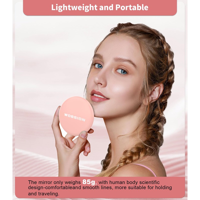 Wobsion Compact Travel Mirror - 1x/10x Magnification, Handheld 2-Sided, Perfect