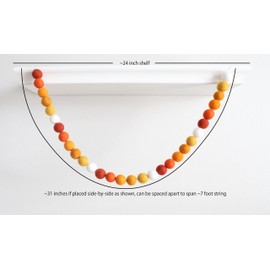 Mini Felt Factory | Felt Garland ~7 Ft Orange 100% Wool Pom Balls (30 Pcs) Mustard Yellow Fall Vibes White | Bright Decor Mantel Hanging Seasonal Banner Craft Wall Party