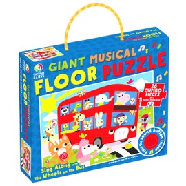 Curious Universe Games - Sing Along with the Wheels on the Bus Giant Musical Floor Puzzle - Floor Puzzle for Kids with Nursery Rhyme Book - Gifts for Boys and Girls - Sound Book - First Jigsaw
