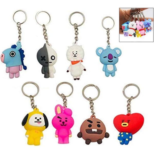Jzhen 8 Pcs Keychain Cute Key Chain Cartoon Keychain Bag