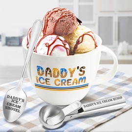 FUTBU Fathers Day Daddy Gifts, Gifts for Dad from Daughter Birthday, Daddy's Ice Cream Bowl Scoop Shovel Spoon Set, DadIce Cream Gift from Son Daughter, Ideal Xmas Birthday Father's Day Gift for Him